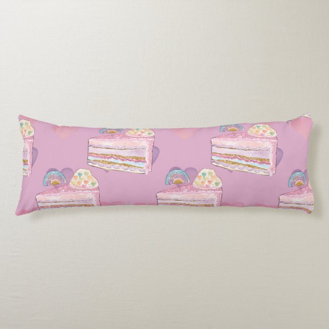 Kawaii Rainbow Cake Pattern – Pastel Purple Body Cushion (Front)