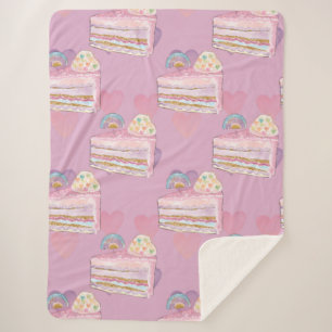 Kawaii Rainbow Cake Pattern – Pastel Purple Sherpa Blanket