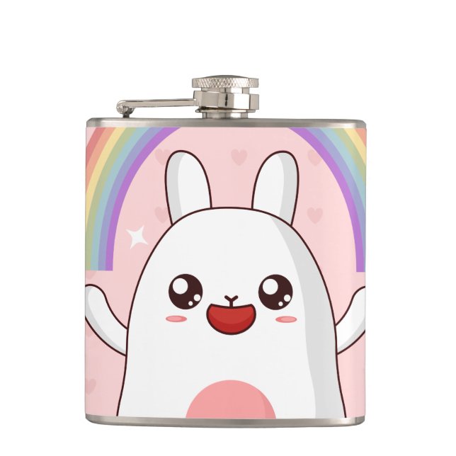 Kawaii rainbow clipart hip flask (Front)