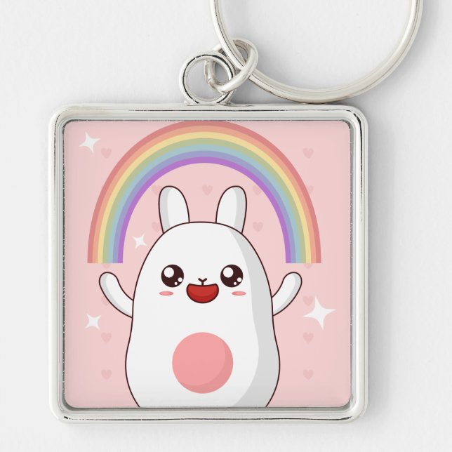 Kawaii rainbow clipart key ring (Front)