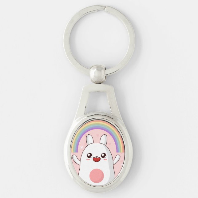 Kawaii rainbow clipart key ring (Front)