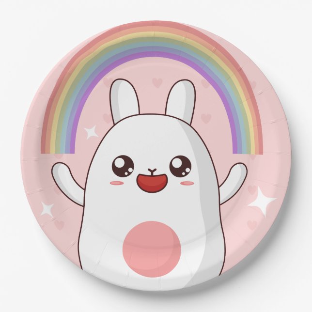 Kawaii rainbow clipart paper plate (Front)