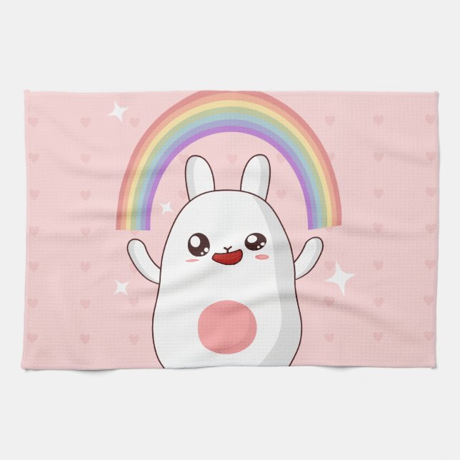 Kawaii rainbow clipart tea towel (Horizontal)