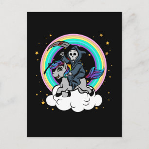 Kawaii Rainbow Grim Reaper riding Unicorn Postcard
