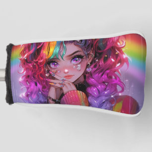 Kawaii Rainbow Hair Braids Anime Girl Golf Head Cover