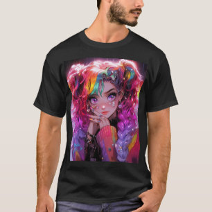 Kawaii Rainbow Hair Braids Anime Girl T-Shirt