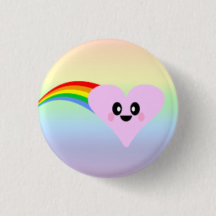 KAWAII RAINBOW HEART VALENTINE'S DAY CUTE ADORABLE 3 CM ROUND BADGE