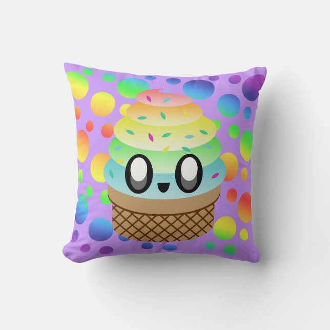 Kawaii Rainbow Ice Cream Cone Cushion (Front)