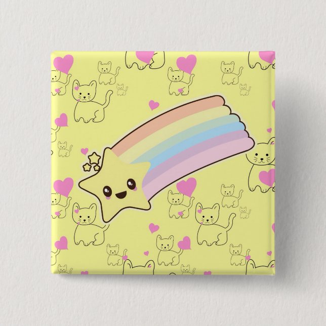 Kawaii rainbow kittens pattern so cute. So Kawaii 15 Cm Square Badge (Front)