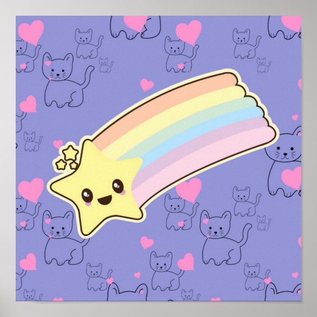 Kawaii rainbow kittens pattern so cute. So Kawaii Poster (Front)