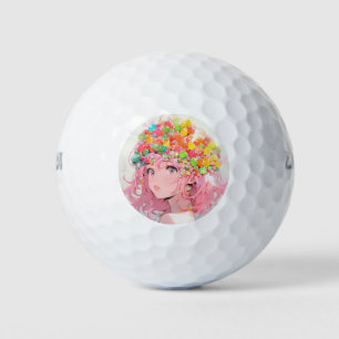 Kawaii Rainbow Pastel Candy Mushroom Anime Girl Golf Balls