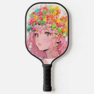 Kawaii Rainbow Pastel Candy Mushroom Anime Girl Pickleball Paddle