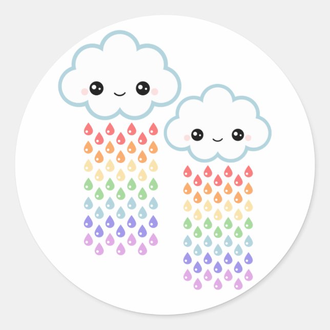 Kawaii Rainbow Rain Classic Round Sticker (Front)
