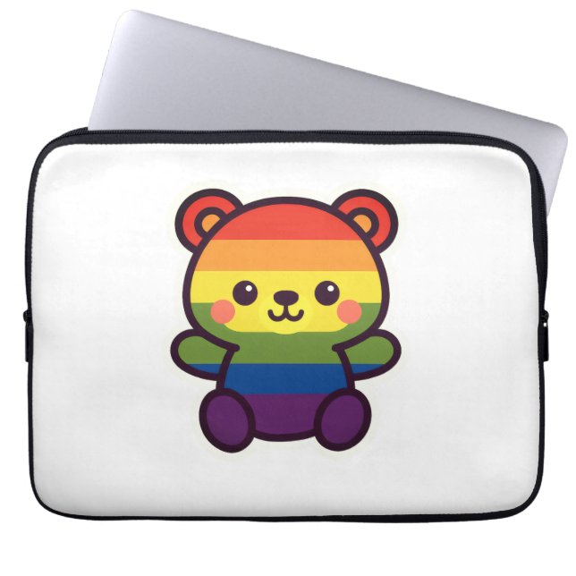 Kawaii Rainbow Teddy – A Cute LGBTQ+ Pride Plush Laptop Sleeve (Front)