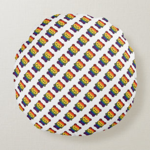 Kawaii Rainbow Teddy – A Cute LGBTQ+ Pride Plush Round Cushion