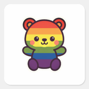 Kawaii Rainbow Teddy – A Cute LGBTQ+ Pride Plush Square Sticker