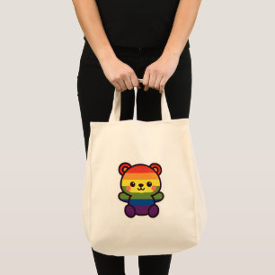 Kawaii Rainbow Teddy – A Cute LGBTQ+ Pride Plush Tote Bag