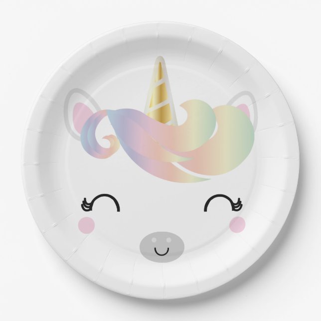 kawaii rainbow unicorn BIRTHDAY PARTY paper plate (Front)