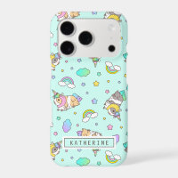 kawaii rainbow unicorn Guinea pig pattern in blue