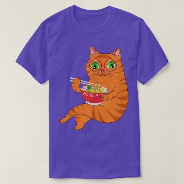 Kawaii Ramen Anime Cat Eating Japanese Noodles  T-Shirt (Design Front)