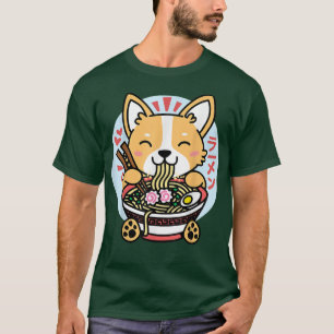 Kawaii Ramen Anime Dog Corgi Japanese Noodles T-Shirt