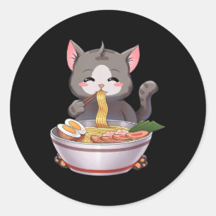 Kawaii Ramen Cat Anime Japanese Food Gift Kids Boy Classic Round Sticker