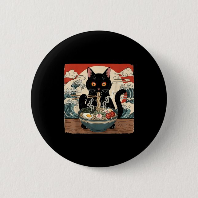 Kawaii Ramen Cat Anime Japanese Noodles Food Wave  6 Cm Round Badge (Front)