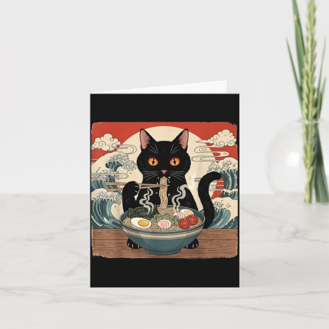 Kawaii Ramen Cat Anime Japanese Noodles Food Wave  Card (Front)