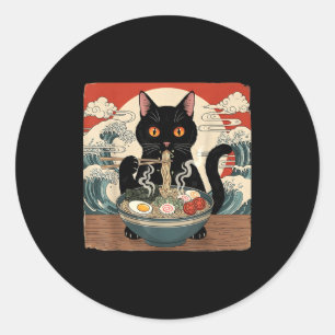 Kawaii Ramen Cat Anime Japanese Noodles Food Wave  Classic Round Sticker