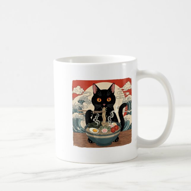 Kawaii Ramen Cat Anime Japanese Noodles Food Wave  Coffee Mug (Right)