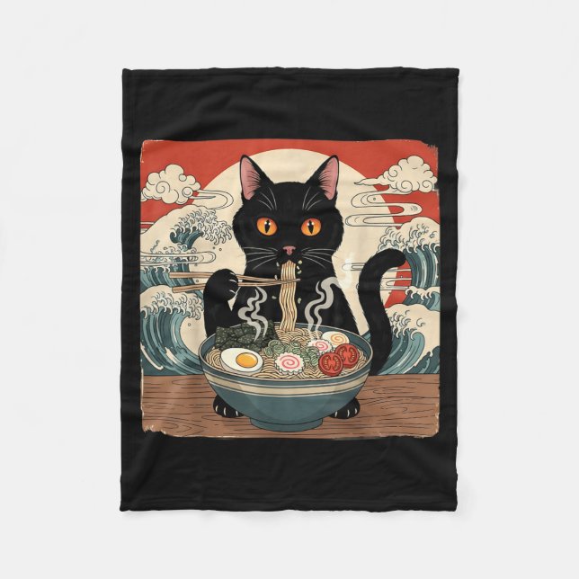 Kawaii Ramen Cat Anime Japanese Noodles Food Wave  Fleece Blanket (Front)