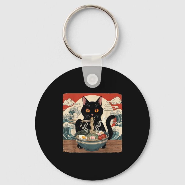 Kawaii Ramen Cat Anime Japanese Noodles Food Wave  Key Ring (Front)