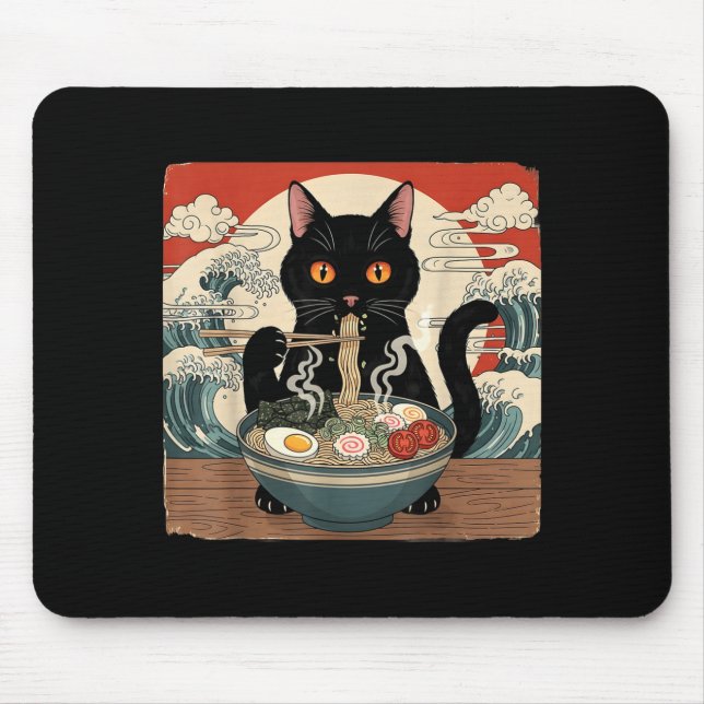 Kawaii Ramen Cat Anime Japanese Noodles Food Wave  Mouse Pad (Front)