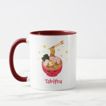 Kawaii Ramen Noodles in a Red Bowl Mug