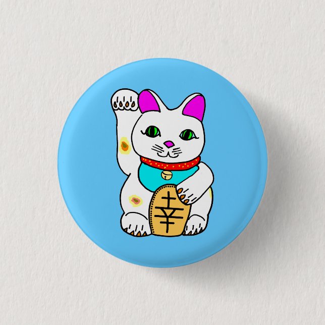 Kawaii Rave Lucky Cat Maneki Neko 3 Cm Round Badge (Front)