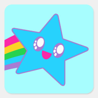 Kawaii Rave Neon Star Rainbow Square Sticker