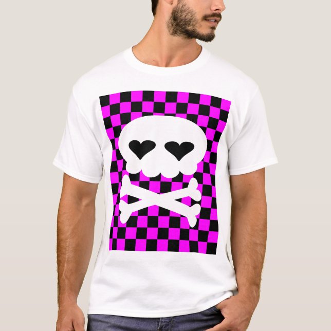 Kawaii Rave Skull Chequerboard T-Shirt (Front)