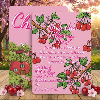 Kawaii Red Cherry Vibes Cute Girly Aesthetic Invitation