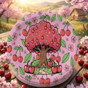 Kawaii Red Cherry Vibes Cute Girly Aesthetic Paper Plate