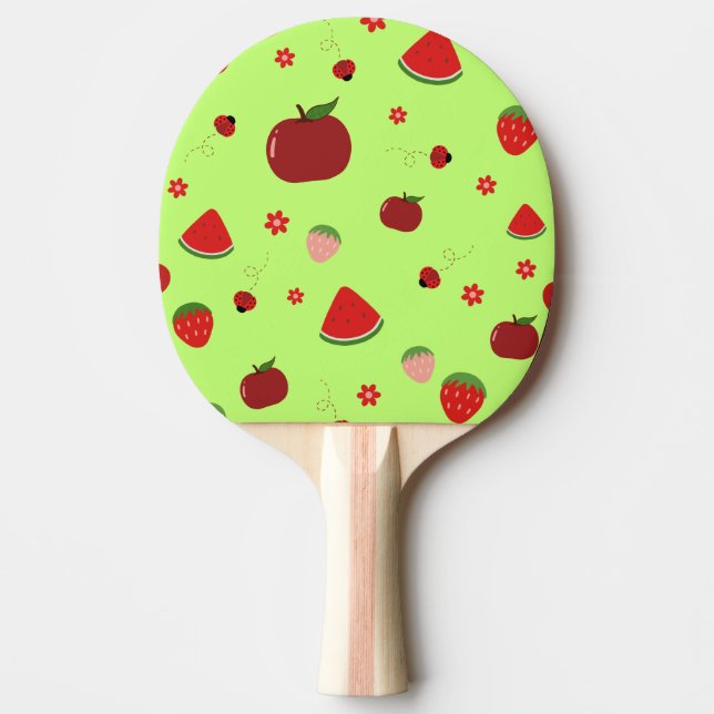 Kawaii Red Fruits Pattern in Lime Green Ping Pong Paddle (Front)