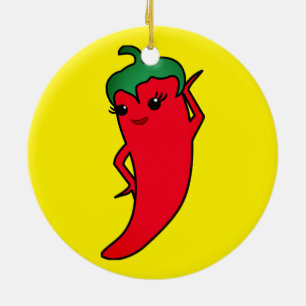 Kawaii Red Hot Pepper Diva Ceramic Ornament