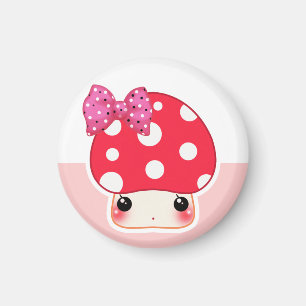 Kawaii red mushroom with cute polka dots bow magnet