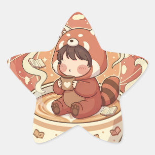 Kawaii Red Panda Coffee Star Reward Sticker