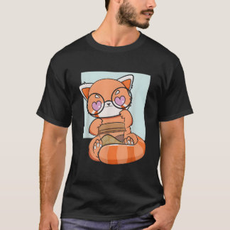 Kawaii Red Panda Drinking Coffee Anime Bear T-Shirt
