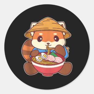 Kawaii Red Panda Eating Ra Noodle Classic Round Sticker