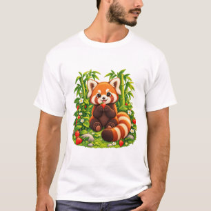 Kawaii Red Panda Strawberry Garden T-Shirt
