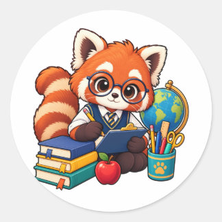 Kawaii Red Panda Study Buddy Round Sticker