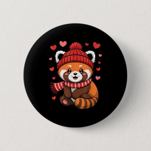 Kawaii Red Panda Valentines Day Hearts Winter Scar 6 Cm Round Badge