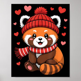 Kawaii Red Panda Valentines Day Hearts Winter Scar Poster