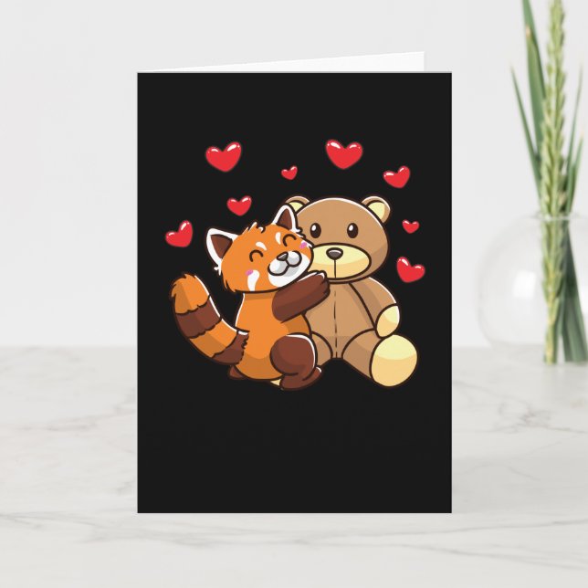 Kawaii Red Panda With Stuffed Animal Card (Front)